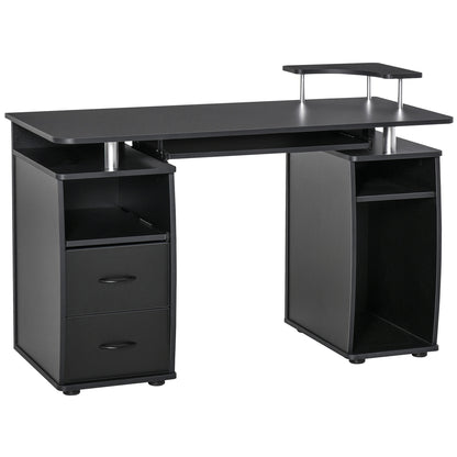 Modern Computer Desk, Office Desk in Wood with Drawers, Pull-Out Shelf, and Keyboard Tray, 120x55x85cm, Black