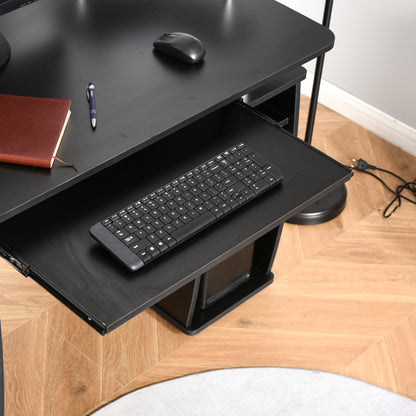 Modern Computer Desk, Office Desk in Wood with Drawers, Pull-Out Shelf, and Keyboard Tray, 120x55x85cm, Black