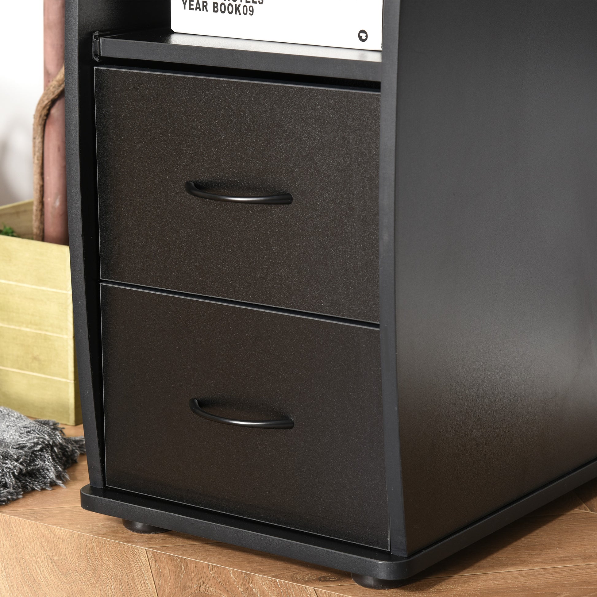 Modern Computer Desk, Office Desk in Wood with Drawers, Pull-Out Shelf, and Keyboard Tray, 120x55x85cm, Black