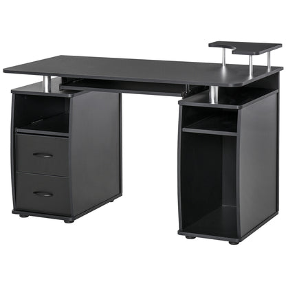Modern Computer Desk, Office Desk in Wood with Drawers, Pull-Out Shelf, and Keyboard Tray, 120x55x85cm, Black