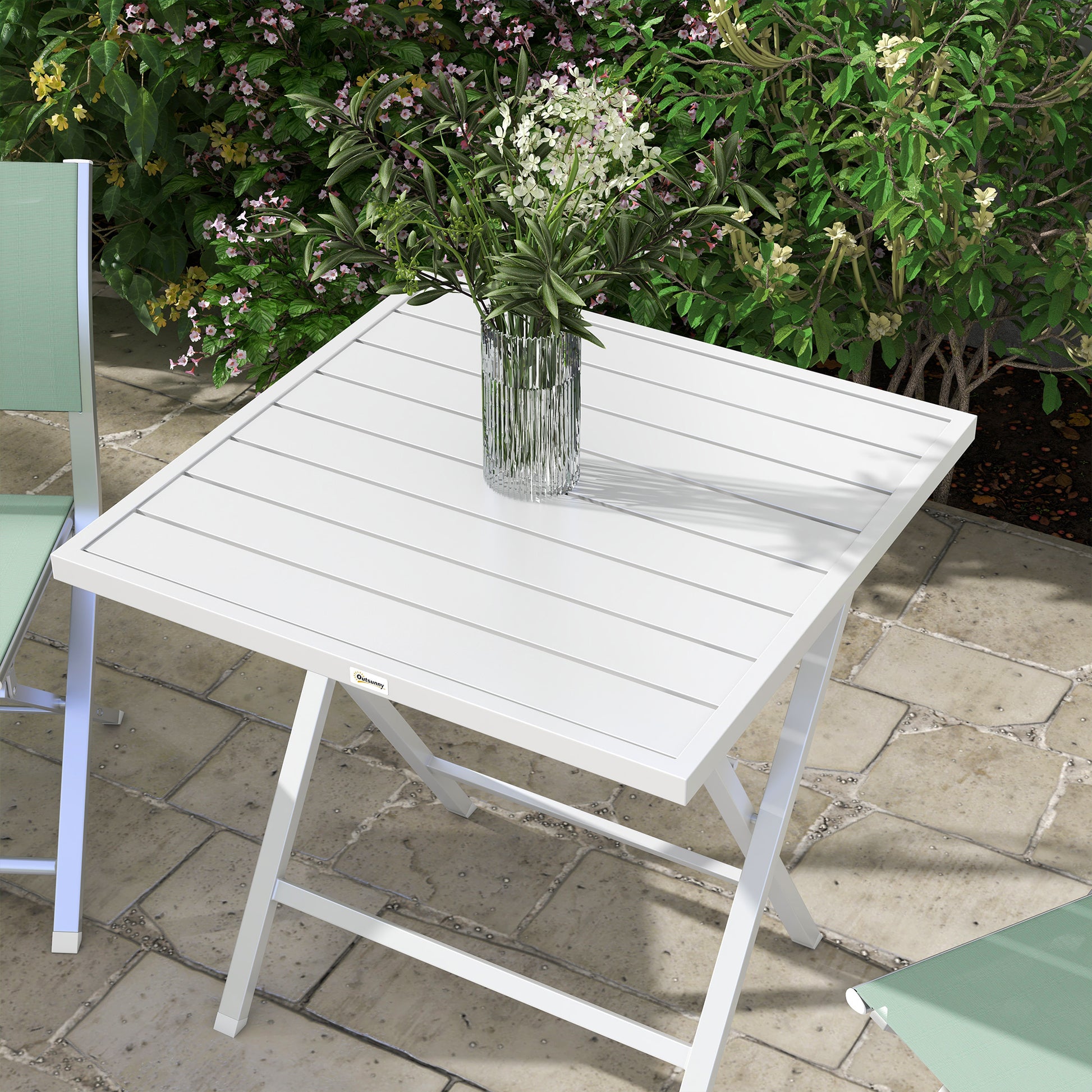 3-Piece Foldable Garden Set, Aluminum Outdoor Set with 2 Breathable Chairs 47x54x83 cm and Outdoor Table 70x70x72 cm, Green