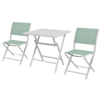 3-Piece Foldable Garden Set, Aluminum Outdoor Set with 2 Breathable Chairs 47x54x83 cm and Outdoor Table 70x70x72 cm, Green
