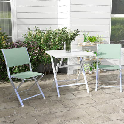 3-Piece Foldable Garden Set, Aluminum Outdoor Set with 2 Breathable Chairs 47x54x83 cm and Outdoor Table 70x70x72 cm, Green