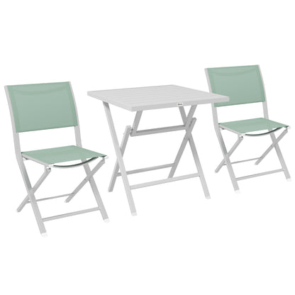 3-Piece Foldable Garden Set, Aluminum Outdoor Set with 2 Breathable Chairs 47x54x83 cm and Outdoor Table 70x70x72 cm, Green