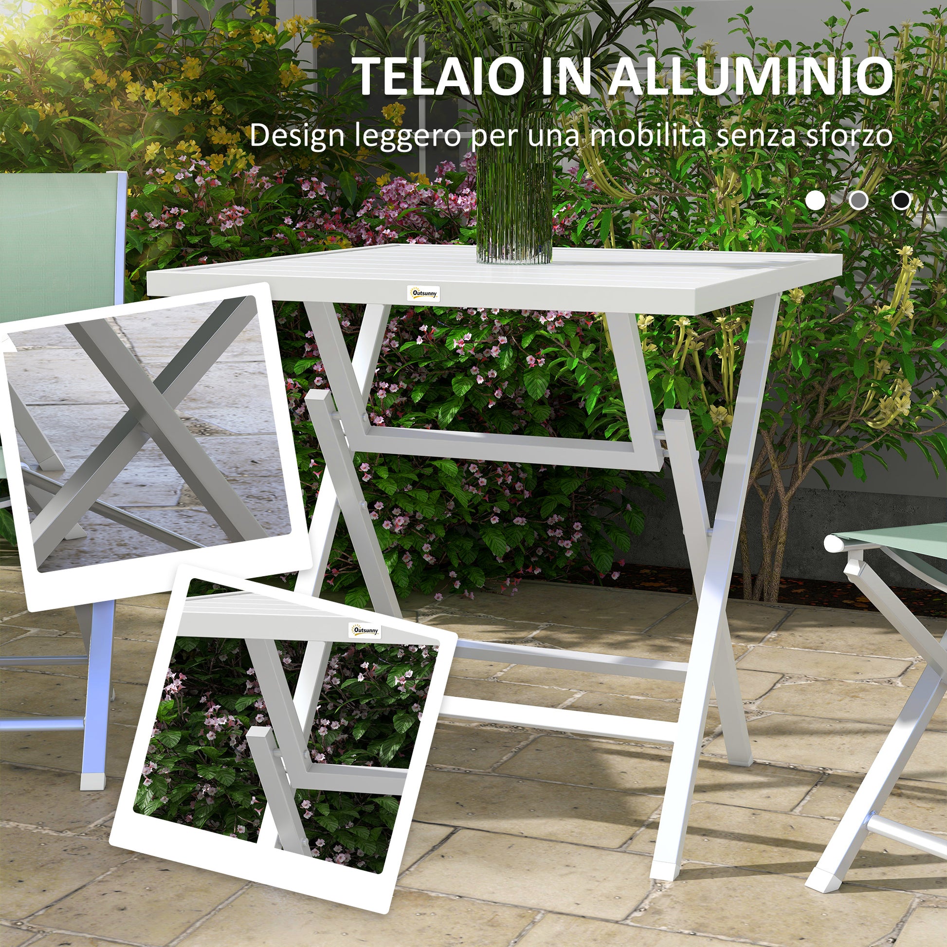 3-Piece Foldable Garden Set, Aluminum Outdoor Set with 2 Breathable Chairs 47x54x83 cm and Outdoor Table 70x70x72 cm, Green