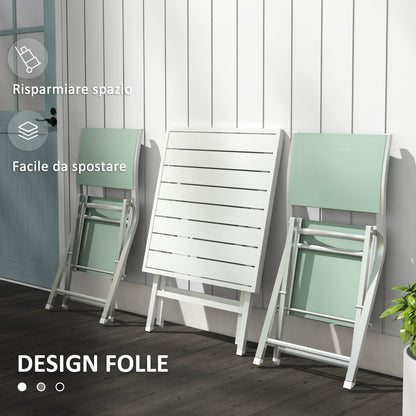3-Piece Foldable Garden Set, Aluminum Outdoor Set with 2 Breathable Chairs 47x54x83 cm and Outdoor Table 70x70x72 cm, Green
