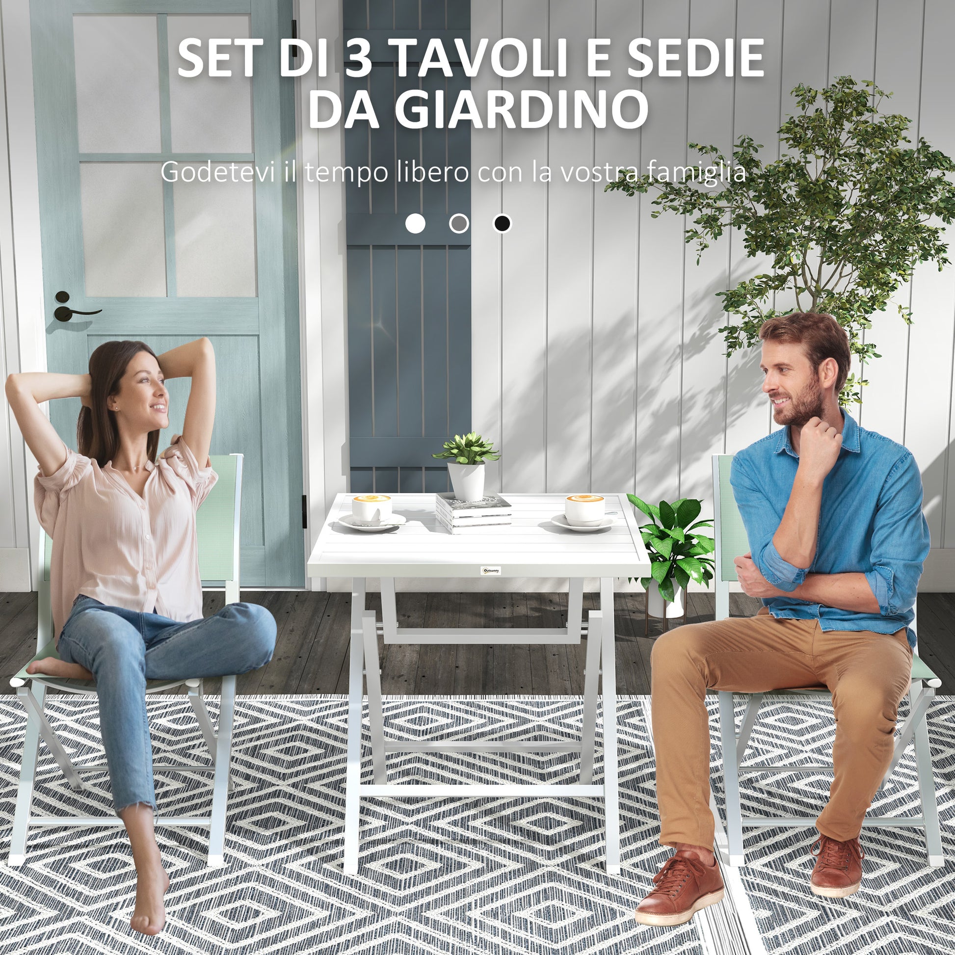3-Piece Foldable Garden Set, Aluminum Outdoor Set with 2 Breathable Chairs 47x54x83 cm and Outdoor Table 70x70x72 cm, Green
