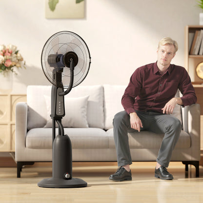 Water Cooling Fan, Stand Fan with Adjustable Spray Mist, 3 Speeds, 3L Water Tank, 75° Oscillating, 90W Water Fan with Wheels, 125cm