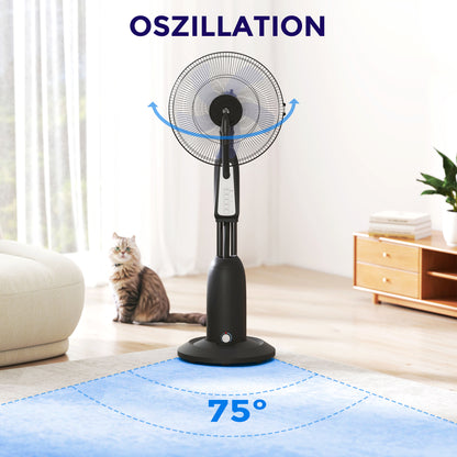 Water Cooling Fan, Stand Fan with Adjustable Spray Mist, 3 Speeds, 3L Water Tank, 75° Oscillating, 90W Water Fan with Wheels, 125cm