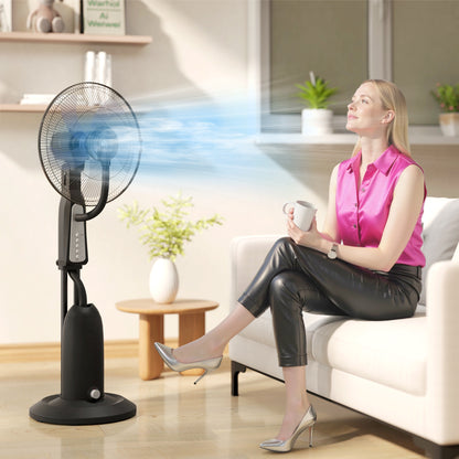 Water Cooling Fan, Stand Fan with Adjustable Spray Mist, 3 Speeds, 3L Water Tank, 75° Oscillating, 90W Water Fan with Wheels, 125cm