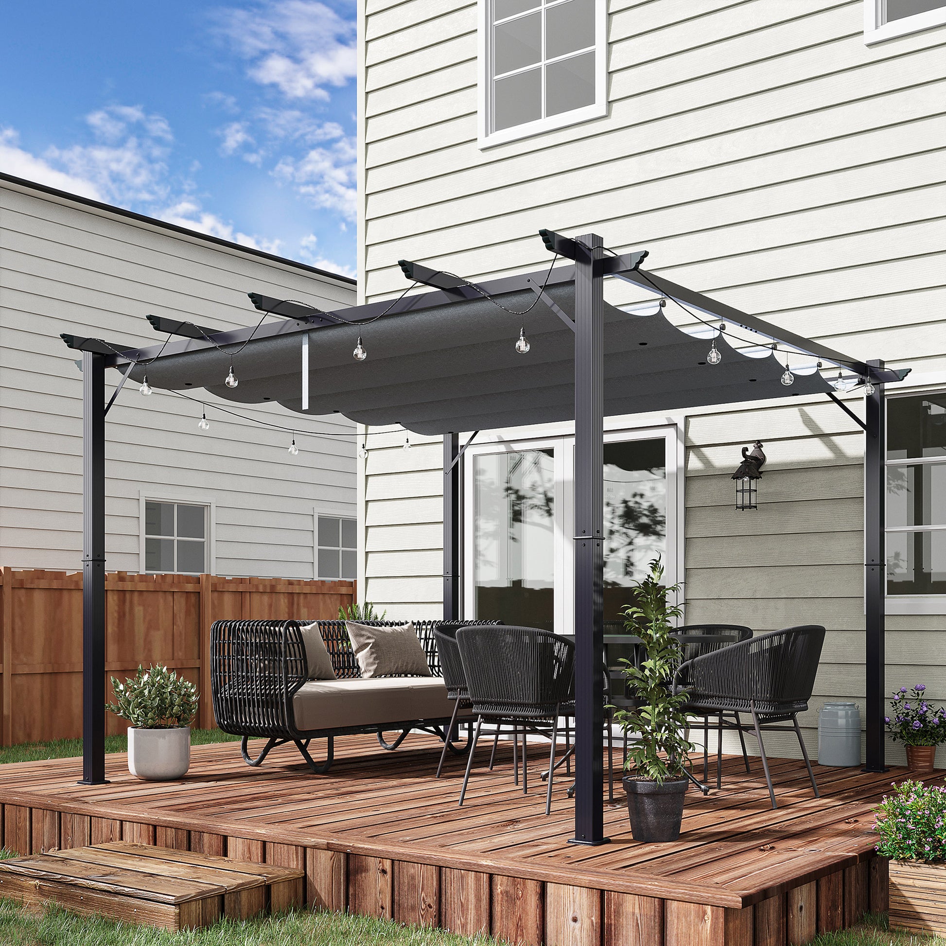 Pergola Pavilion Patio Cover with Sliding Roof Garden Aluminum Charcoal Gray + Dark Gray 3x3x2.23m