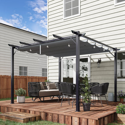 Pergola Pavilion Patio Cover with Sliding Roof Garden Aluminum Charcoal Gray + Dark Gray 3x3x2.23m