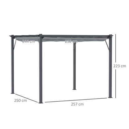 Pergola Pavilion Patio Cover with Sliding Roof Garden Aluminum Charcoal Gray + Dark Gray 3x3x2.23m