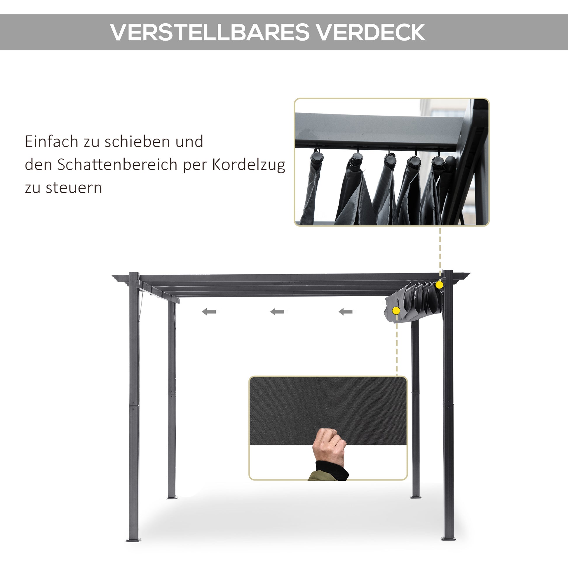 Pergola Pavilion Patio Cover with Sliding Roof Garden Aluminum Charcoal Gray + Dark Gray 3x3x2.23m