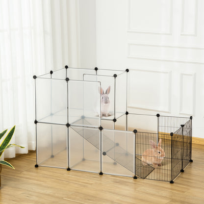 Small Animal Cage Pet Playpen with 27 Panels and Customizable Shape for Guinea Pigs Rabbits Chinchillas 140x70x90 cm Transparent