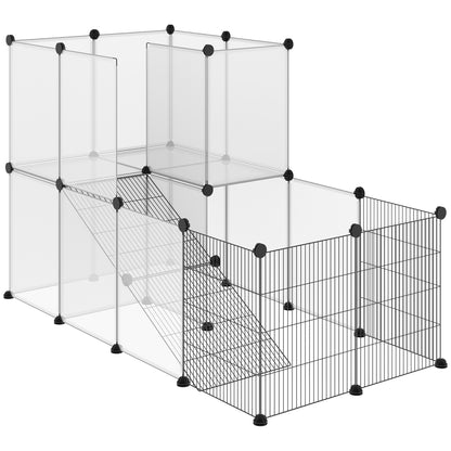 Small Animal Cage Pet Playpen with 27 Panels and Customizable Shape for Guinea Pigs Rabbits Chinchillas 140x70x90 cm Transparent
