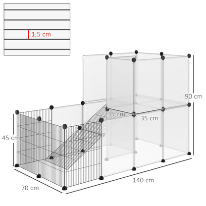 Small Animal Cage Pet Playpen with 27 Panels and Customizable Shape for Guinea Pigs Rabbits Chinchillas 140x70x90 cm Transparent