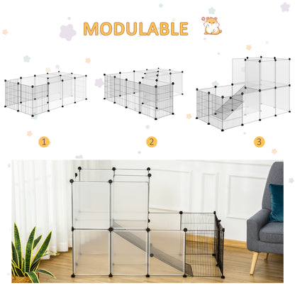Small Animal Cage Pet Playpen with 27 Panels and Customizable Shape for Guinea Pigs Rabbits Chinchillas 140x70x90 cm Transparent
