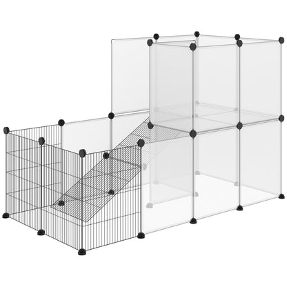 Small Animal Cage Pet Playpen with 27 Panels and Customizable Shape for Guinea Pigs Rabbits Chinchillas 140x70x90 cm Transparent