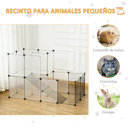 Small Animal Cage Pet Playpen with 27 Panels and Customizable Shape for Guinea Pigs Rabbits Chinchillas 140x70x90 cm Transparent