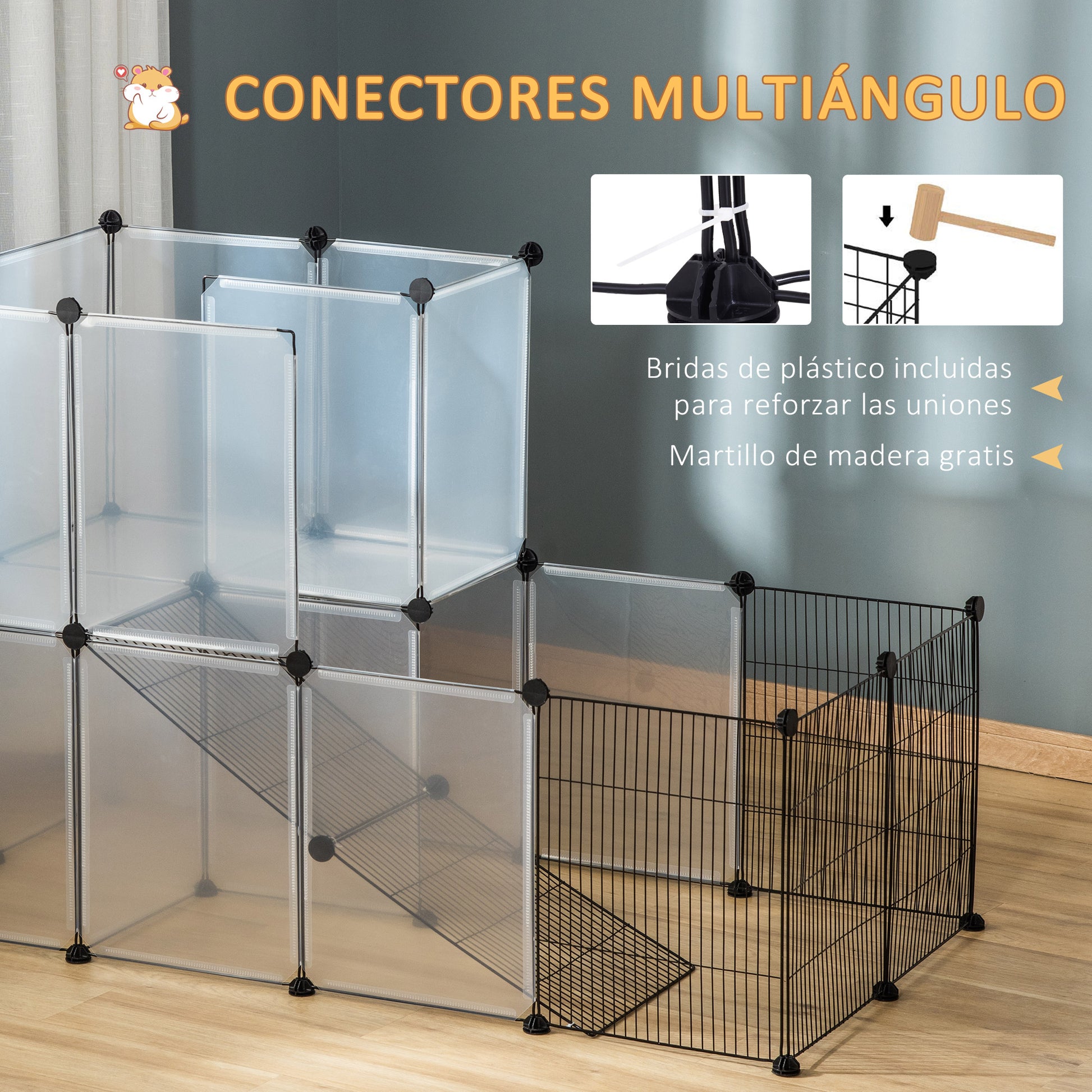 Small Animal Cage Pet Playpen with 27 Panels and Customizable Shape for Guinea Pigs Rabbits Chinchillas 140x70x90 cm Transparent
