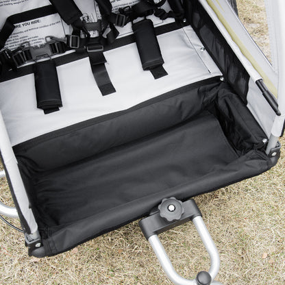 2 in 1 folding child trailer bike trailer with detachable front wheel, rear brakes, child bike trailer for 2 children from 18 months, up to 26.4 kg load-bearing capacity, Green