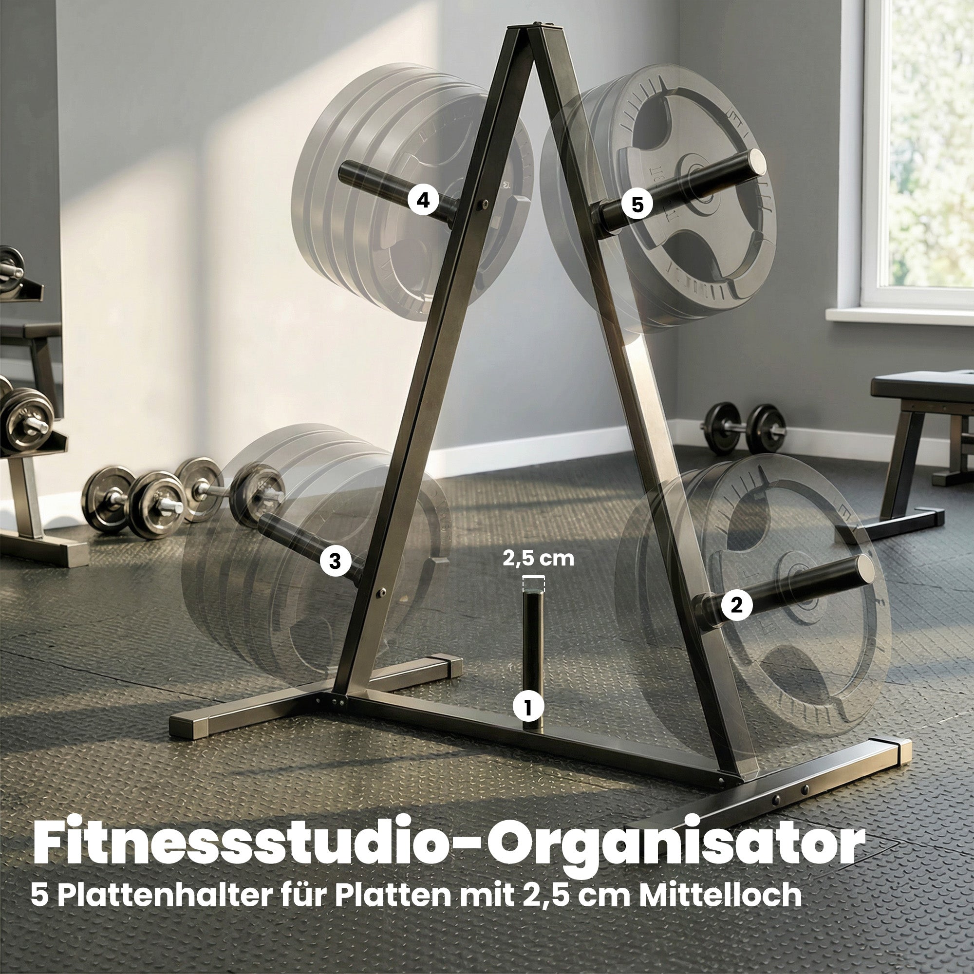 SPORTNOW Weight Plate Rack for 1 in (2.5 cm) Plates — 200 kg (441 lb) Capacity — Home Gym Storage