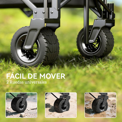 Beach Cart Large Wheels Folding Garden Cart with Adjustable Handle Expandable Rear Door Capacity 100 kg All-Terrain Garden Campaign Shopping Cart Black