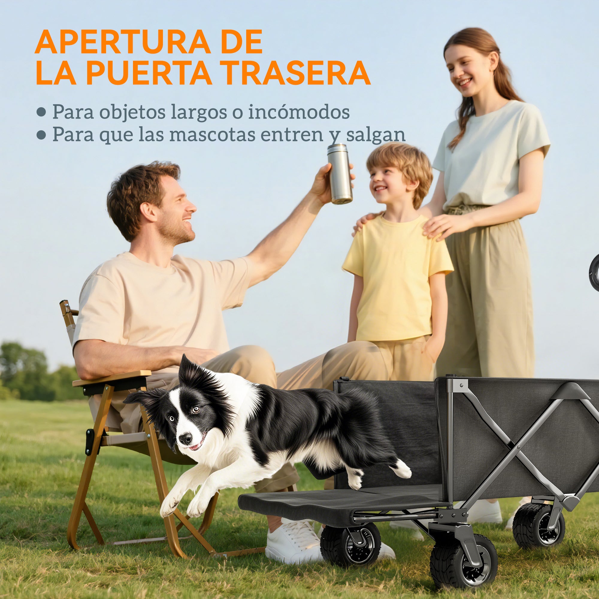 Beach Cart Large Wheels Folding Garden Cart with Adjustable Handle Expandable Rear Door Capacity 100 kg All-Terrain Garden Campaign Shopping Cart Black