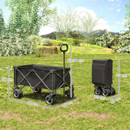 Beach Cart Large Wheels Folding Garden Cart with Adjustable Handle Expandable Rear Door Capacity 100 kg All-Terrain Garden Campaign Shopping Cart Black