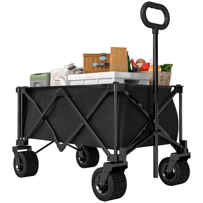 Beach Cart Large Wheels Folding Garden Cart with Adjustable Handle Expandable Rear Door Capacity 100 kg All-Terrain Garden Campaign Shopping Cart Black