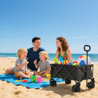 Beach Cart Large Wheels Folding Garden Cart with Adjustable Handle Expandable Rear Door Capacity 100 kg All-Terrain Garden Campaign Shopping Cart Black