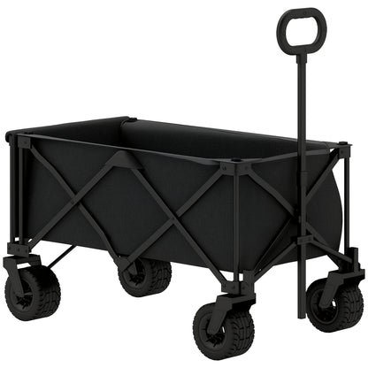 Beach Cart Large Wheels Folding Garden Cart with Adjustable Handle Expandable Rear Door Capacity 100 kg All-Terrain Garden Campaign Shopping Cart Black