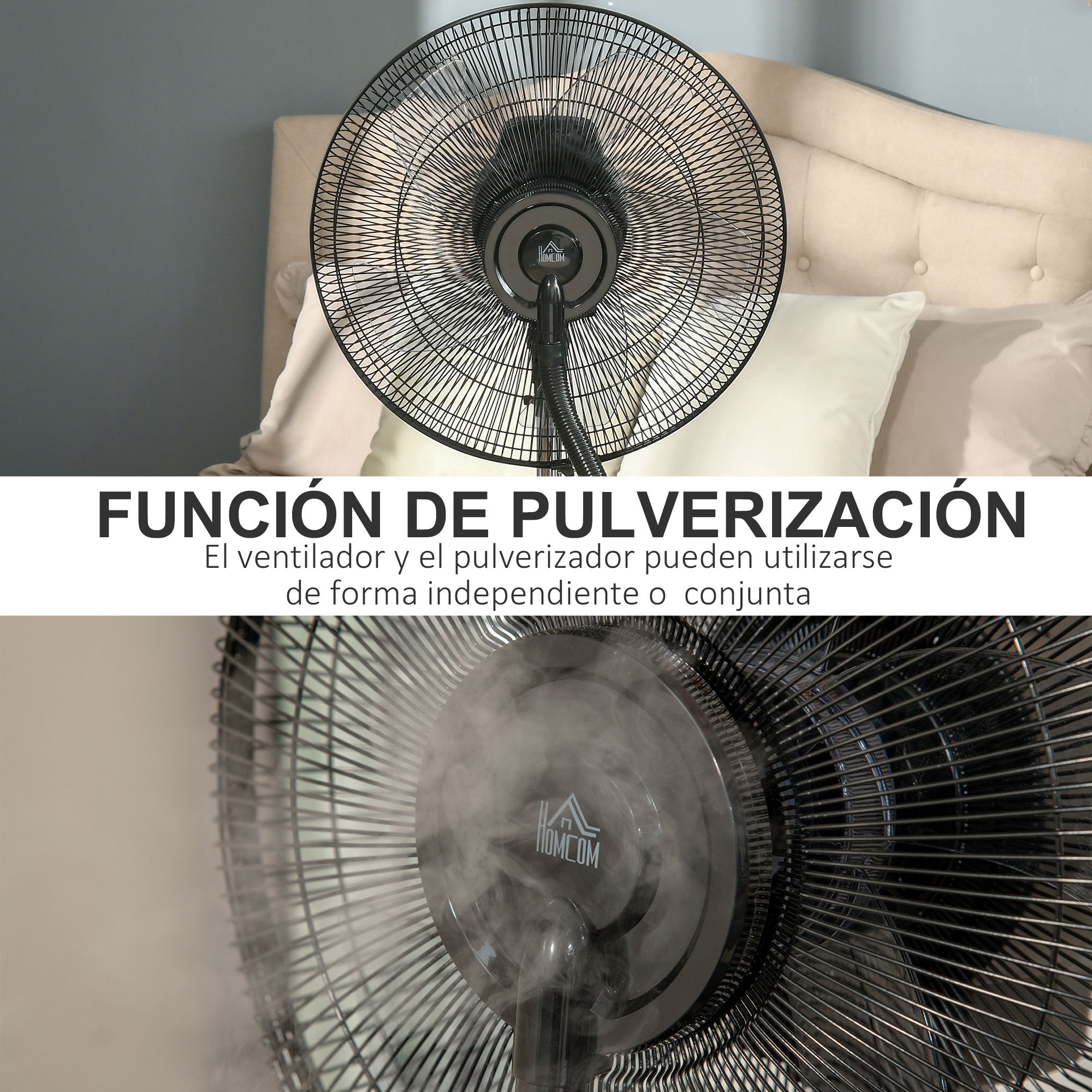 Oscillating Pedestal Fan with Misting 90W Negative Ions Remote Control 5 Blades 3.1 L Water Tank 3 Speeds Timer and Wheels 44.5x44.5x135 cm Black