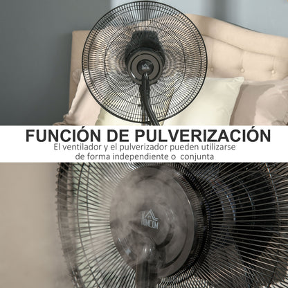 Oscillating Pedestal Fan with Misting 90W Negative Ions Remote Control 5 Blades 3.1 L Water Tank 3 Speeds Timer and Wheels 44.5x44.5x135 cm Black
