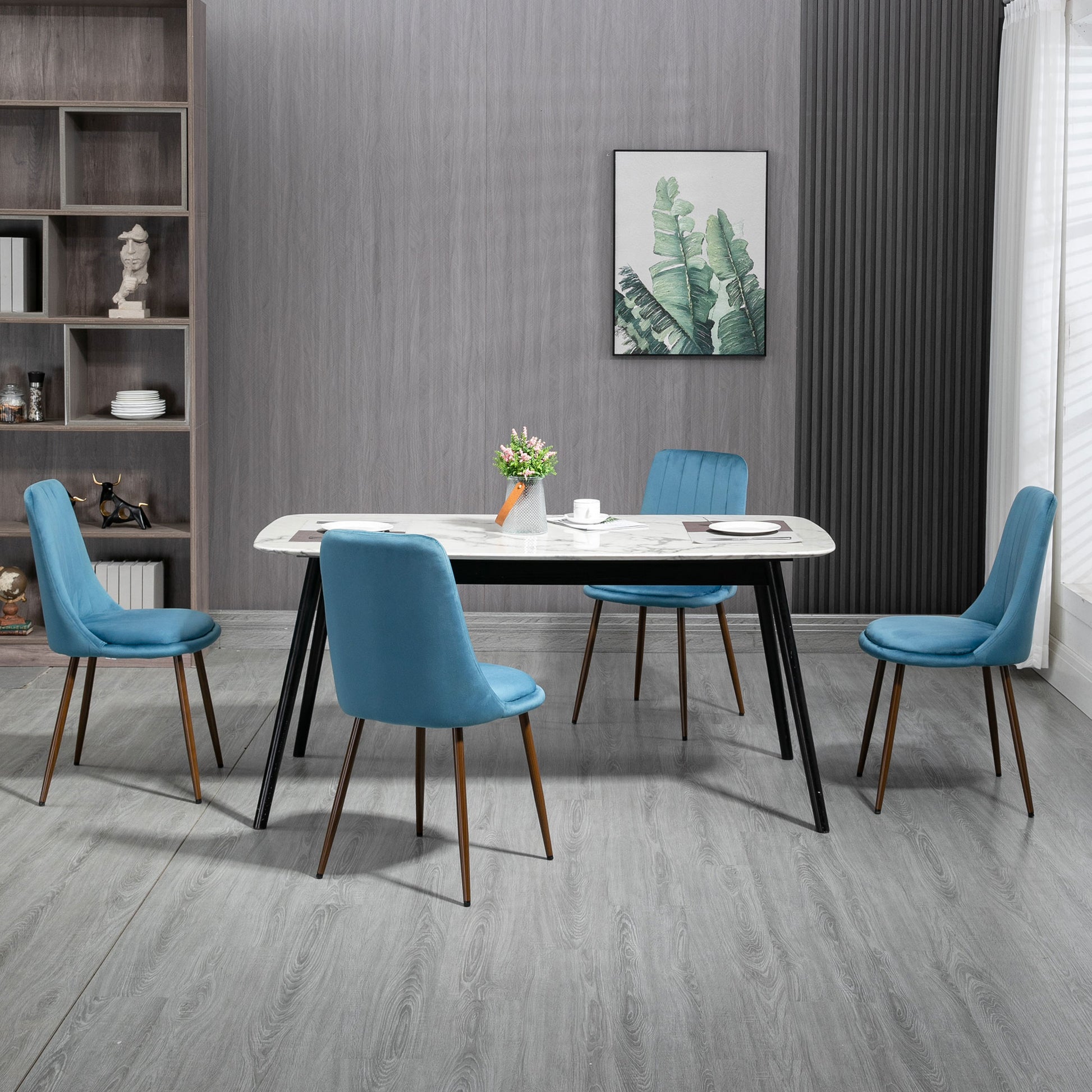 Padded Kitchen Chairs, Set of 4 made of Polyester and Steel, 47x55x86 cm, Blue