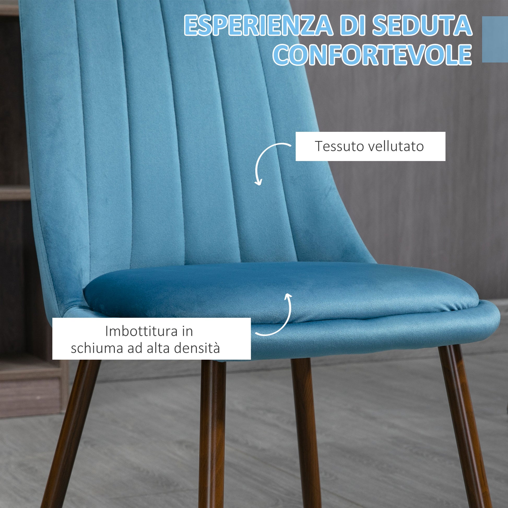 Padded Kitchen Chairs, Set of 4 made of Polyester and Steel, 47x55x86 cm, Blue