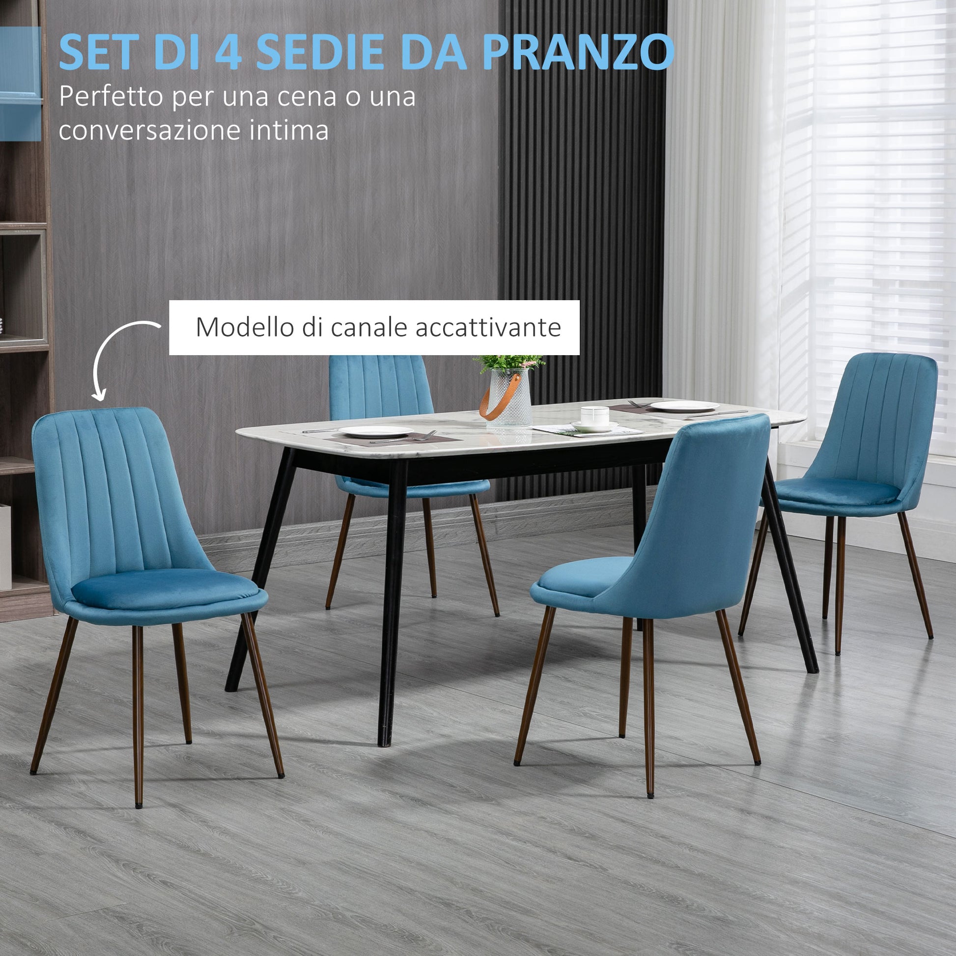 Padded Kitchen Chairs, Set of 4 made of Polyester and Steel, 47x55x86 cm, Blue