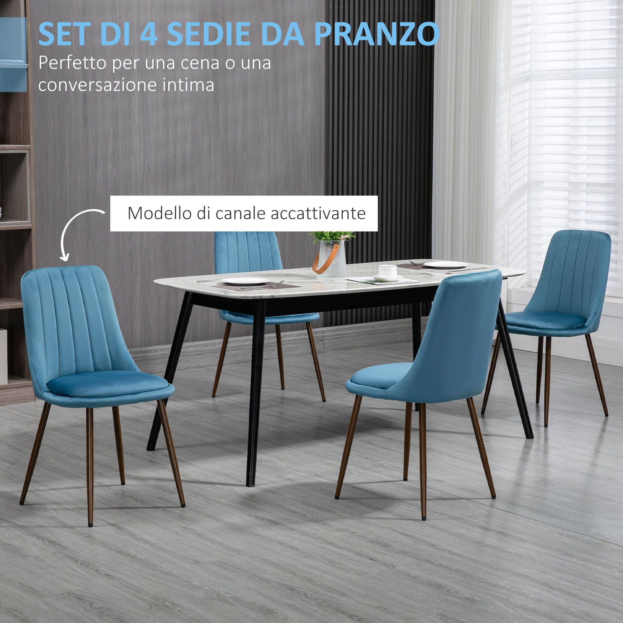 Padded Kitchen Chairs, Set of 4 made of Polyester and Steel, 47x55x86 cm, Blue