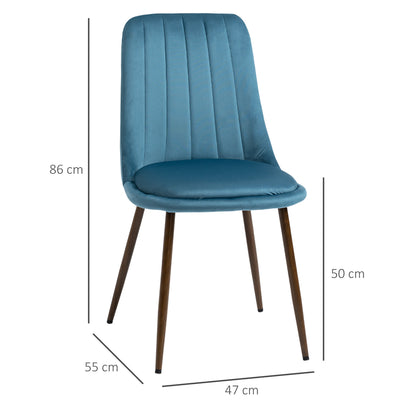 Padded Kitchen Chairs, Set of 4 made of Polyester and Steel, 47x55x86 cm, Blue
