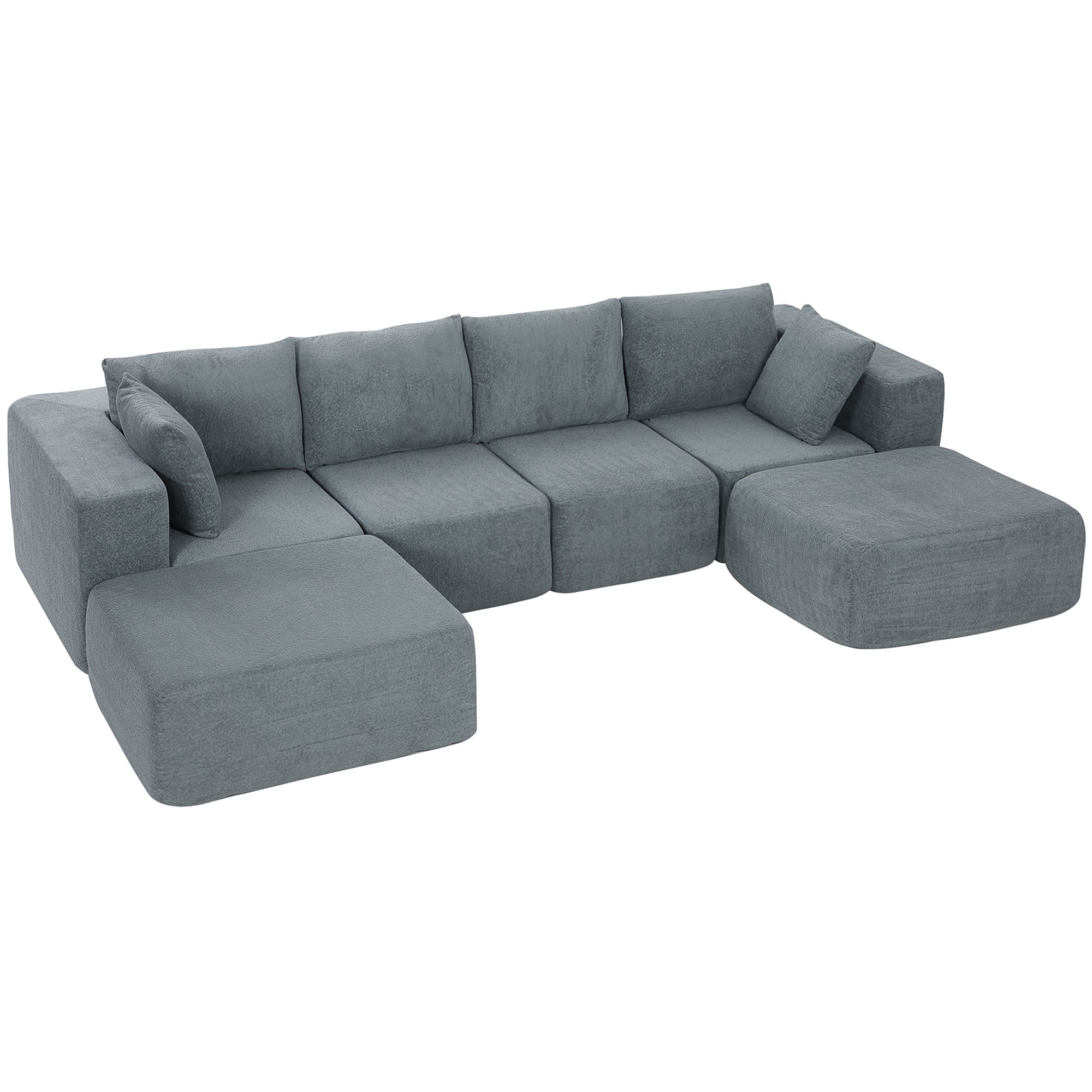 Corner Sectional Sofa with Sleeper Function, U-Shape 294 cm (115.7 in) — Deep Wide Seats, 4‑Seat Cloud Sectional with Throw Pillows, Linen-Look for Living Room, Dark Gray