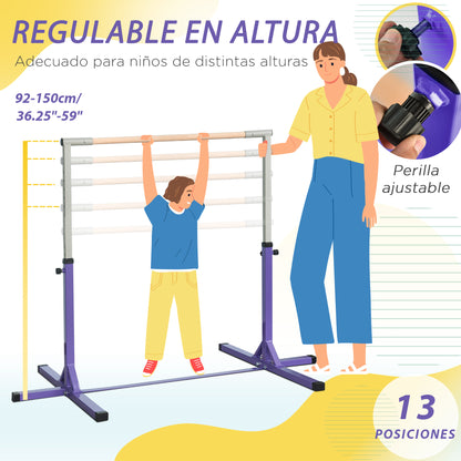Kids Gymnastics Bar for +3 Years Height Adjustable Training Bar 92-150 cm Horizontal Gymnastics Bar Load 75 kg 194x121x150 cm Purple