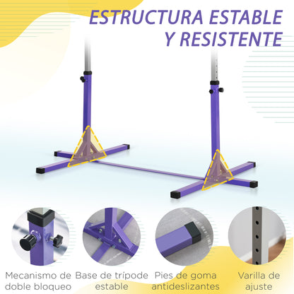 Kids Gymnastics Bar for +3 Years Height Adjustable Training Bar 92-150 cm Horizontal Gymnastics Bar Load 75 kg 194x121x150 cm Purple