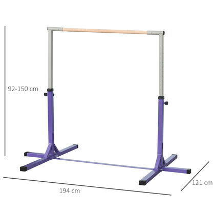 Kids Gymnastics Bar for +3 Years Height Adjustable Training Bar 92-150 cm Horizontal Gymnastics Bar Load 75 kg 194x121x150 cm Purple