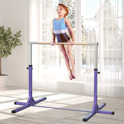 Kids Gymnastics Bar for +3 Years Height Adjustable Training Bar 92-150 cm Horizontal Gymnastics Bar Load 75 kg 194x121x150 cm Purple