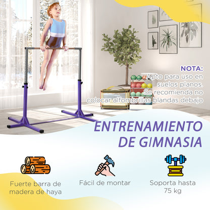Kids Gymnastics Bar for +3 Years Height Adjustable Training Bar 92-150 cm Horizontal Gymnastics Bar Load 75 kg 194x121x150 cm Purple
