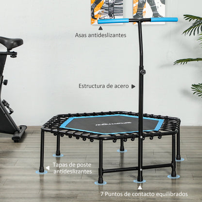 SPORTNOW Fitness Trampoline 114x114x132 cm Elastic Bed Fitness with Adjustable 3-Level Handlebar Steel Frame for Legs Body Training at Home Office Gym Blue