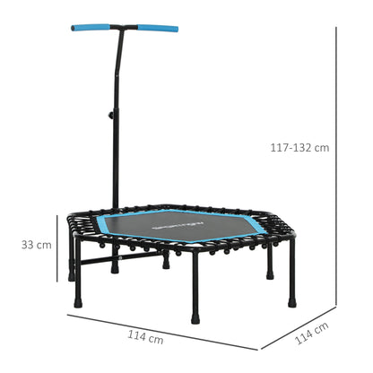 SPORTNOW Fitness Trampoline 114x114x132 cm Elastic Bed Fitness with Adjustable 3-Level Handlebar Steel Frame for Legs Body Training at Home Office Gym Blue