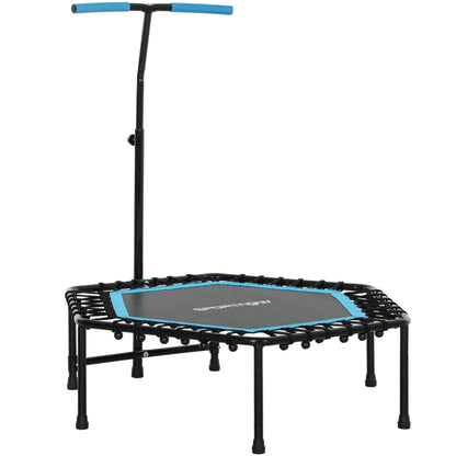 SPORTNOW Fitness Trampoline 114x114x132 cm Elastic Bed Fitness with Adjustable 3-Level Handlebar Steel Frame for Legs Body Training at Home Office Gym Blue