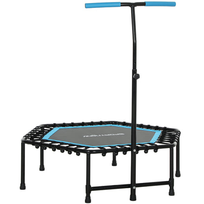 SPORTNOW Fitness Trampoline 114x114x132 cm Elastic Bed Fitness with Adjustable 3-Level Handlebar Steel Frame for Legs Body Training at Home Office Gym Blue